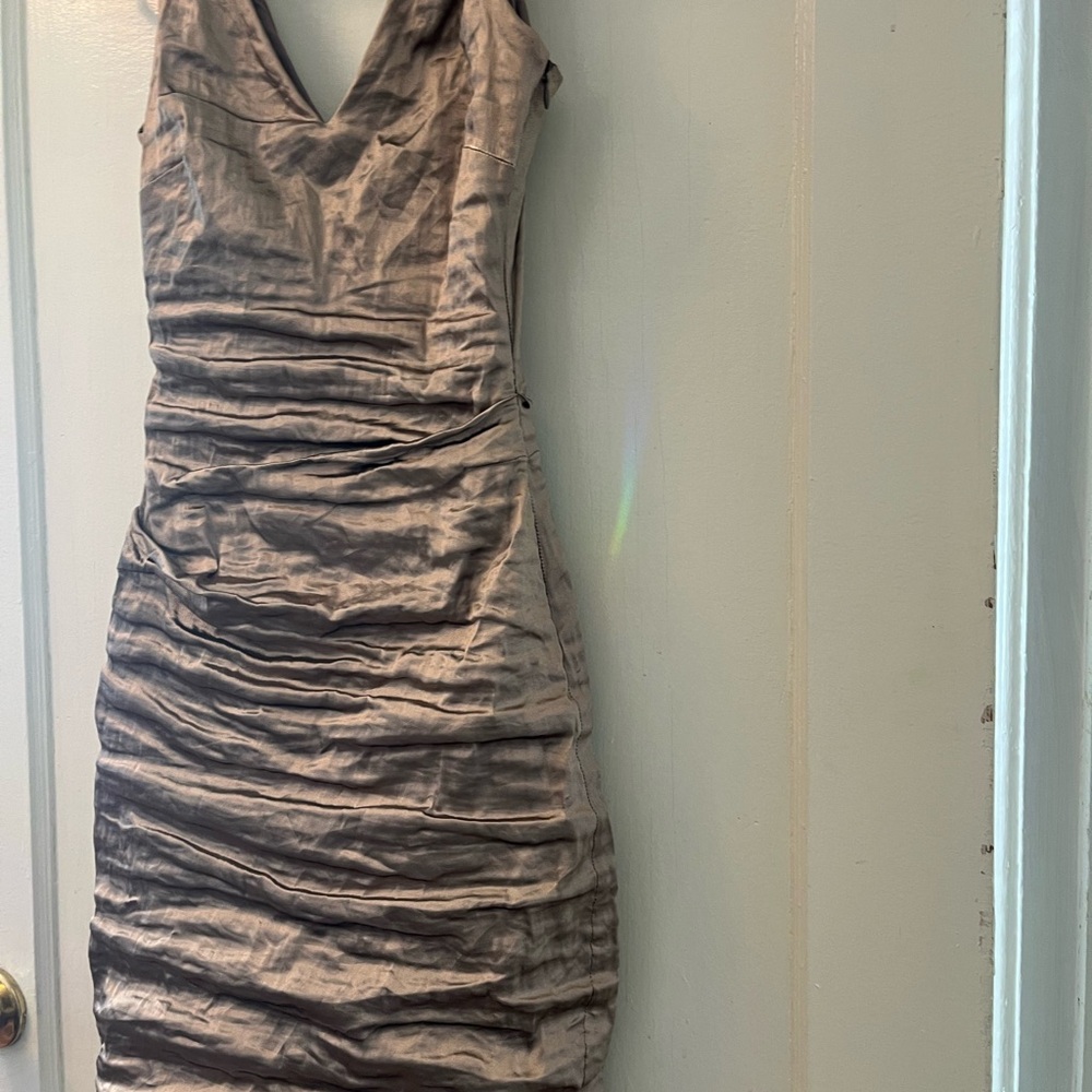 Nicole Miller Brown Ruched Sheath Midi Dress